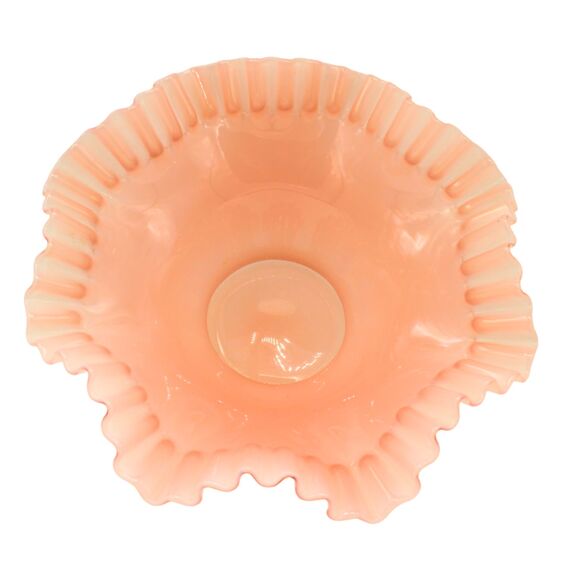 Vintage Fenton Rose Pink Serving Bowl Ruffled Ribbon Edge Pedestal Base 9.75" - Picture 3 of 5